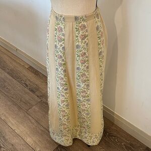 Vintage 60/70s Gregg Draddy Pastel Floral Striped Beige Maxi Skirt Linen Large